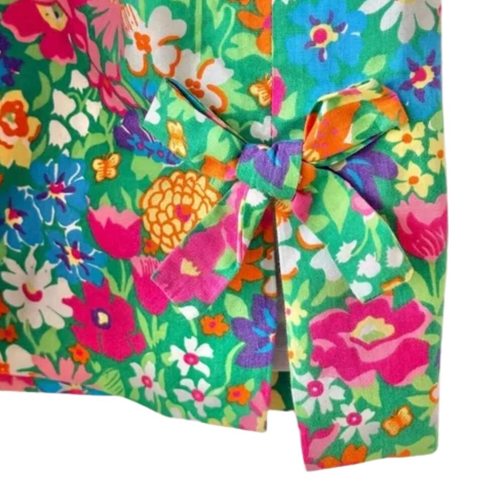 Lilly Pulitzer Green Blue Pink Floral Side Bow Mini Skirt Size 12 Golf Preppy - Picture 8 of 9